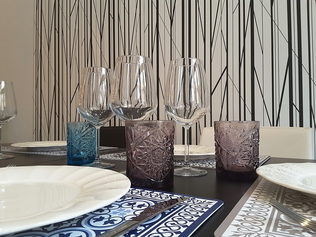 Table setting on patterned Maltese cement tile
