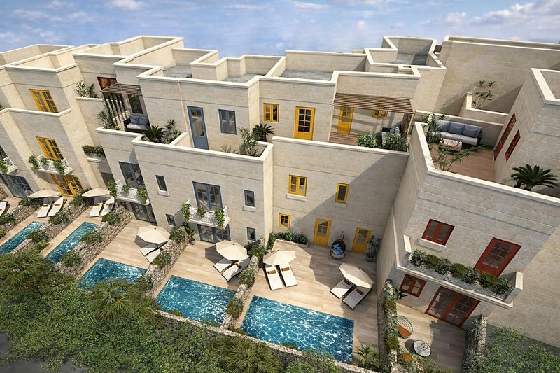 Aerial visualisation of a courtyard pool