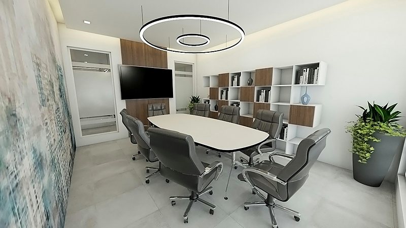 Visualisation of a meeting room under ring pendants