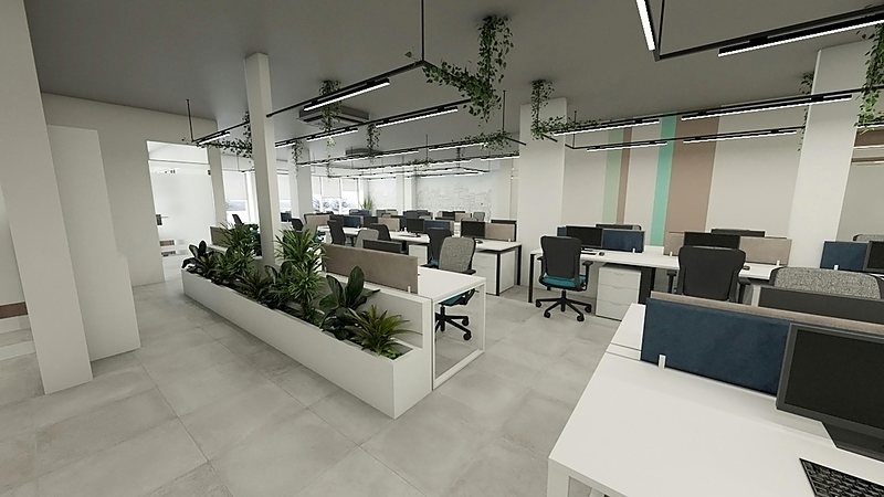 Visualisation of desk banks divided by planters