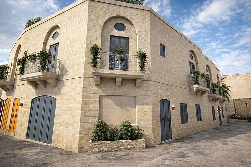Visualisation of a Maltese townhouse facade in limestone
